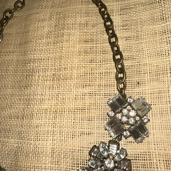 J. Crew Faux Diamonds Crystals Baguettes Bold Runway Statement Bib Necklace - Picture 3 of 7